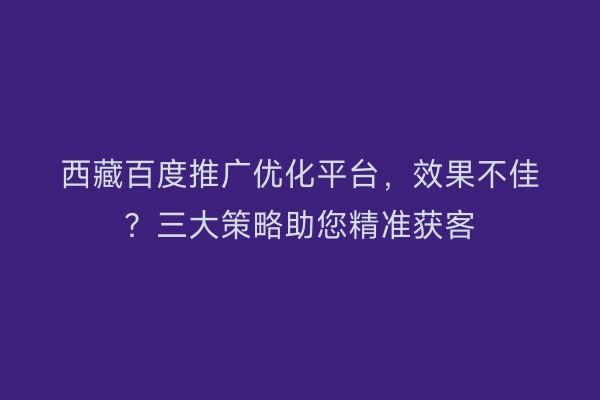 西藏百度推广优化平台，效果不佳？三大策略助您精准获客