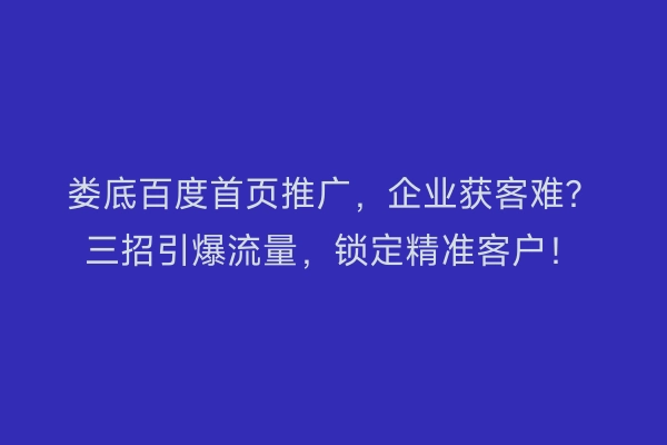 娄底百度首页推广，企业获客难？三招引爆流量，锁定精准客户！