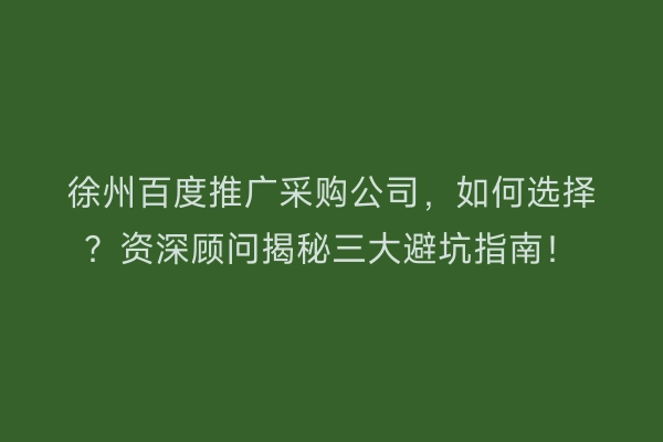 徐州百度推广采购公司，如何选择？资深顾问揭秘三大避坑指南！