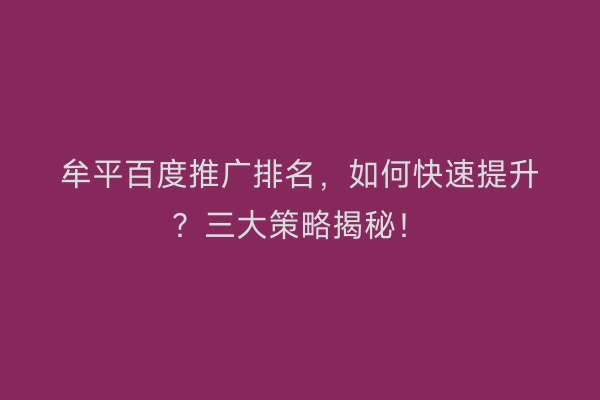 牟平百度推广排名，如何快速提升？三大策略揭秘！