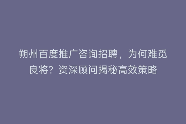朔州百度推广咨询招聘，为何难觅良将？资深顾问揭秘高效策略