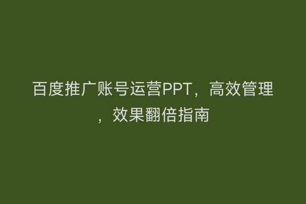 百度推广账号运营PPT，高效管理，效果翻倍指南