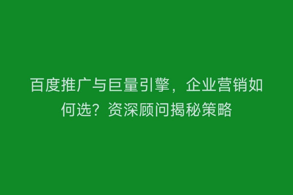百度推广与巨量引擎，企业营销如何选？资深顾问揭秘策略