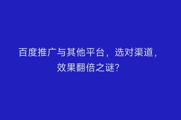 百度推广与其他平台，选对渠道，效果翻倍之谜？