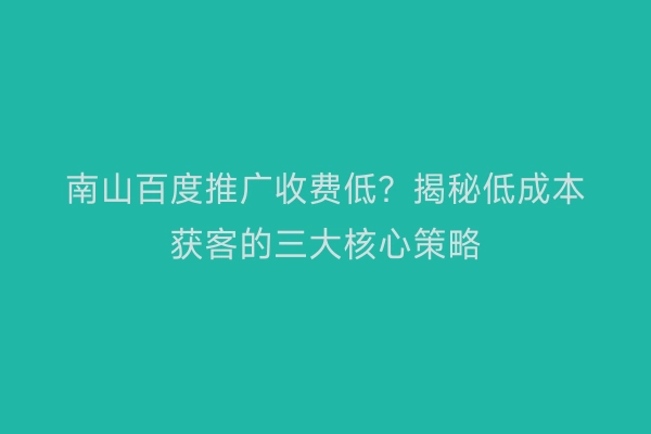 南山百度推广收费低？揭秘低成本获客的三大核心策略