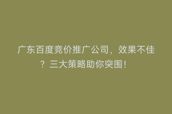 广东百度竞价推广公司，效果不佳？三大策略助你突围！