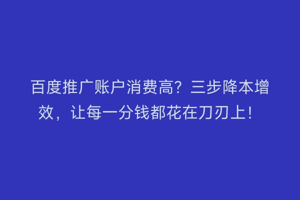 百度推广账户消费高？三步降本增效，让每一分钱都花在刀刃上！