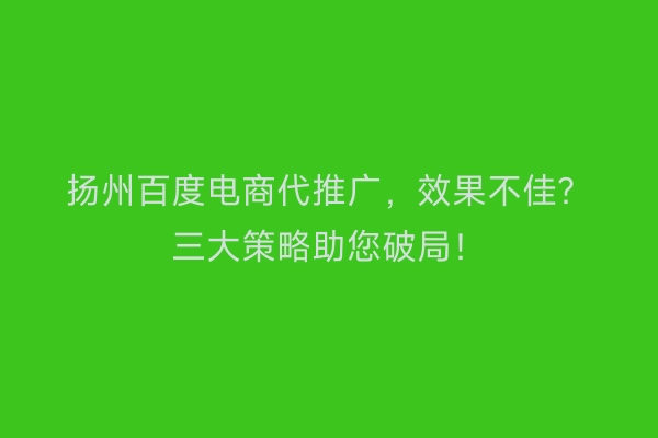 扬州百度电商代推广，效果不佳？三大策略助您破局！