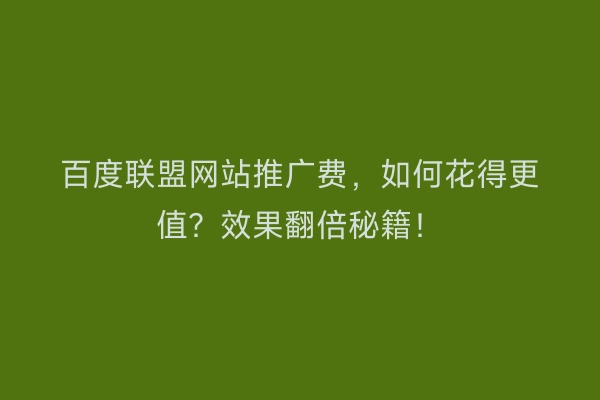 百度联盟网站推广费，如何花得更值？效果翻倍秘籍！