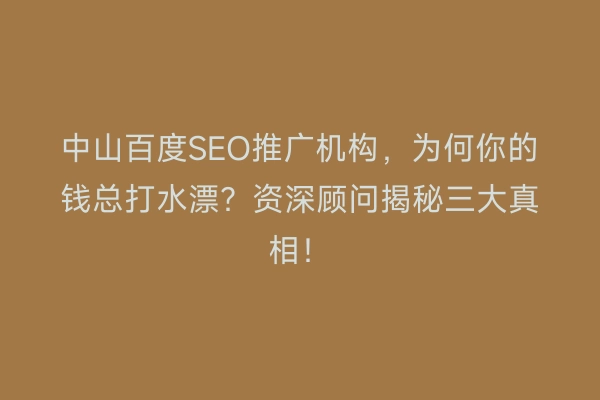 中山百度SEO推广机构,为何你的钱总打水漂?资深顾问揭秘三大真相!